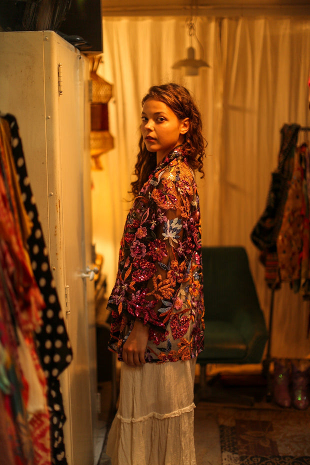 CARMEN SEQUINED EMBROIDERED SHORT KIMONO