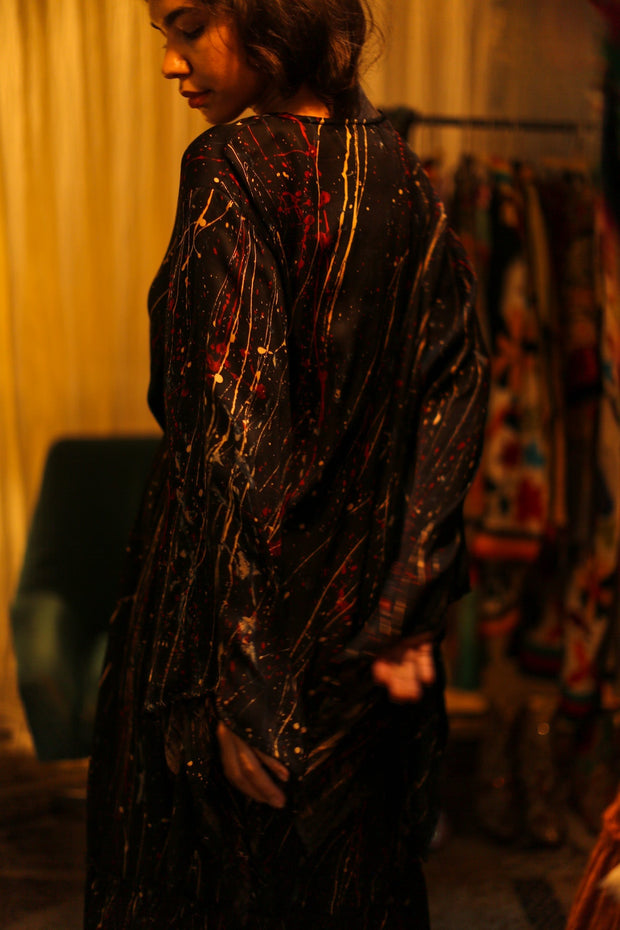 PINA SILK KIMONO BLACK POLLOCK