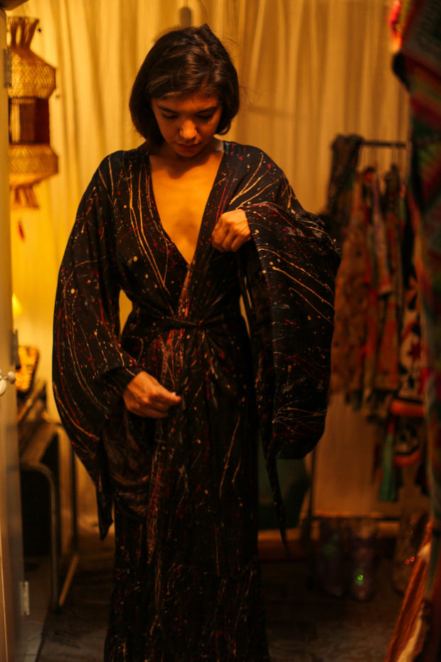 PINA SILK KIMONO BLACK POLLOCK