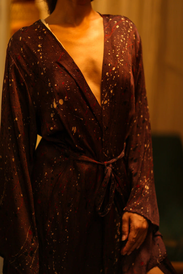PINA SILK KIMONO BURGUNDY POLLOCK