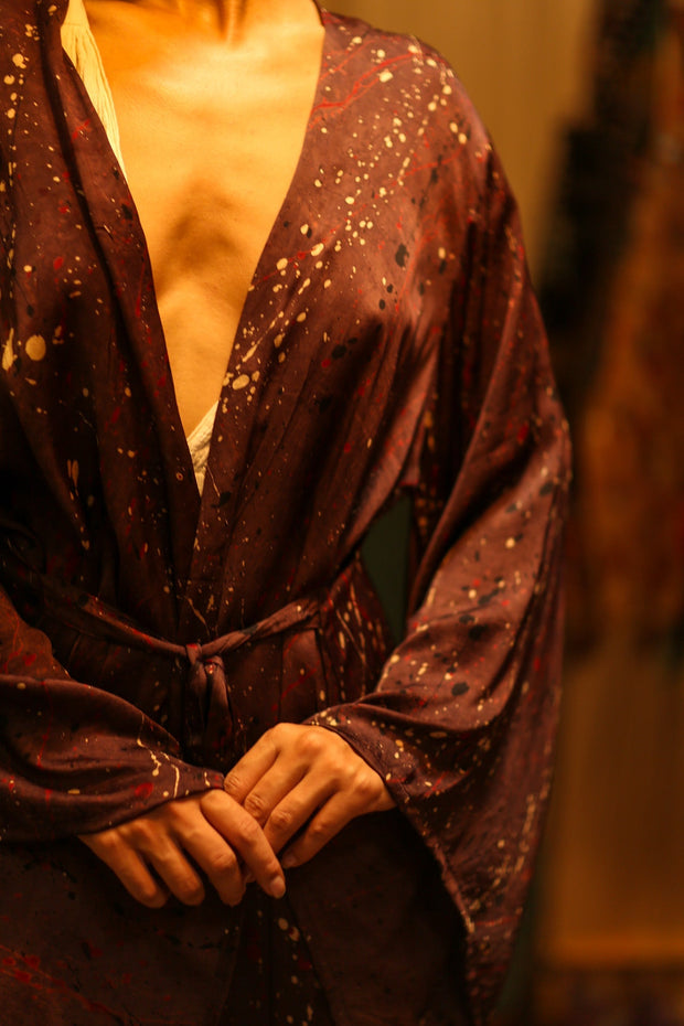 PINA SILK KIMONO BURGUNDY POLLOCK