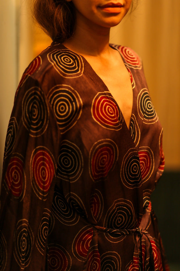 PINA SILK KIMONO BURGUNDY CIRCLE