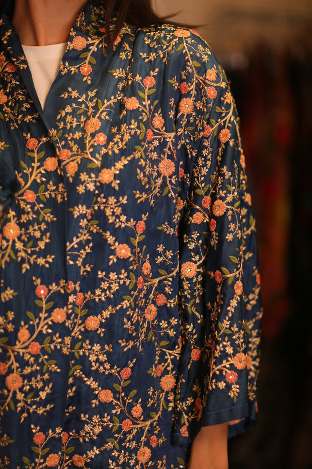 SHORT EMBROIDERED SILK KIMONO ANNA