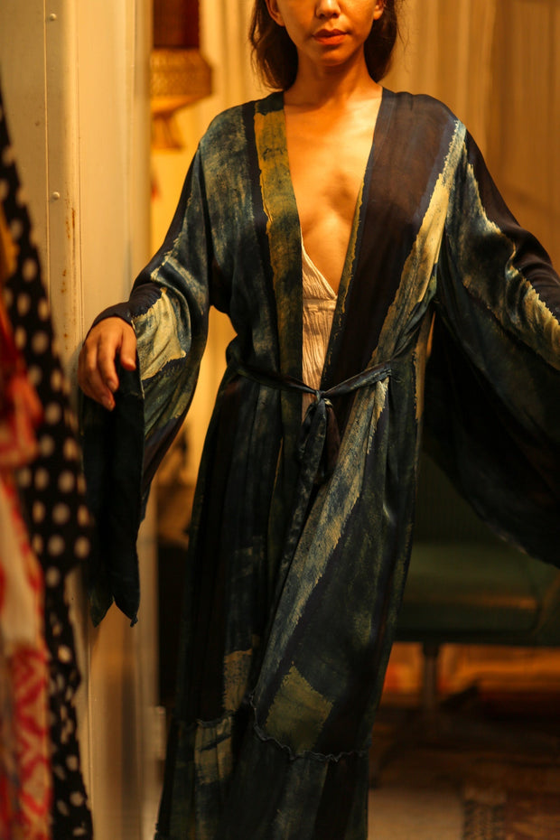 PINA SILK KIMONO BLUE STRIPE