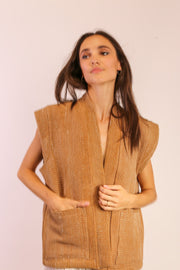 BEIGE KANTHA VEST GIDI - sustainably made MOMO NEW YORK sustainable clothing, slow fashion