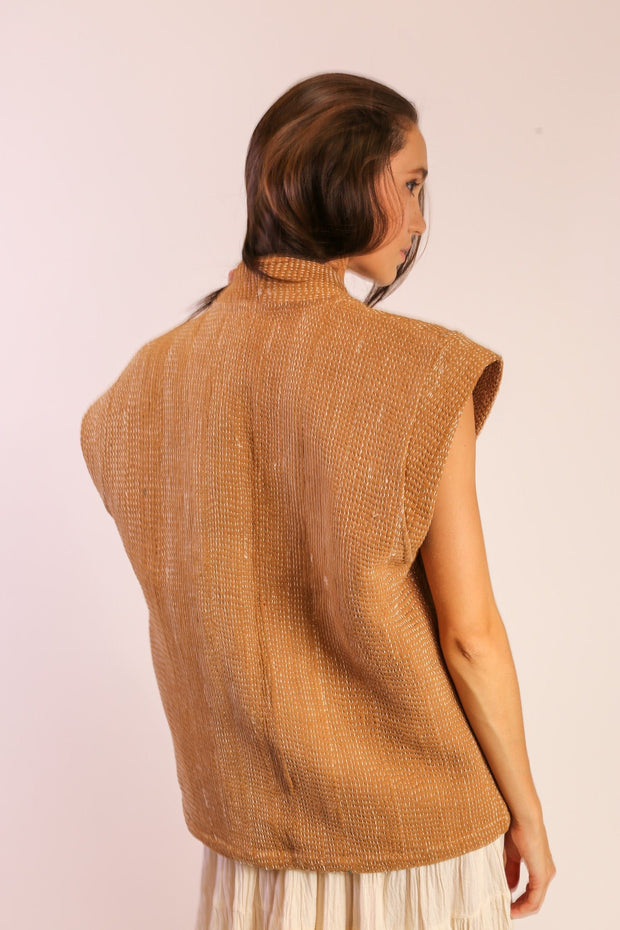 BEIGE KANTHA VEST GIDI - sustainably made MOMO NEW YORK sustainable clothing, slow fashion