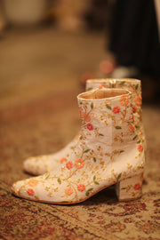 BEIGE SILK EMBROIDERED BOOTS - sustainably made MOMO NEW YORK sustainable clothing, boots slow fashion