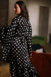 BLACK POLKA DOT XL SILK KIMONO - sustainably made MOMO NEW YORK sustainable clothing, Kimono slow fashion