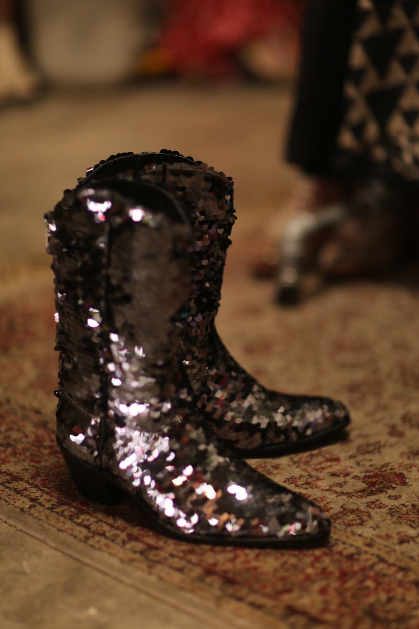 BLACK SEQUIN WESTERN BOOTS LUZINE - sustainably made MOMO NEW YORK sustainable clothing, boots slow fashion
