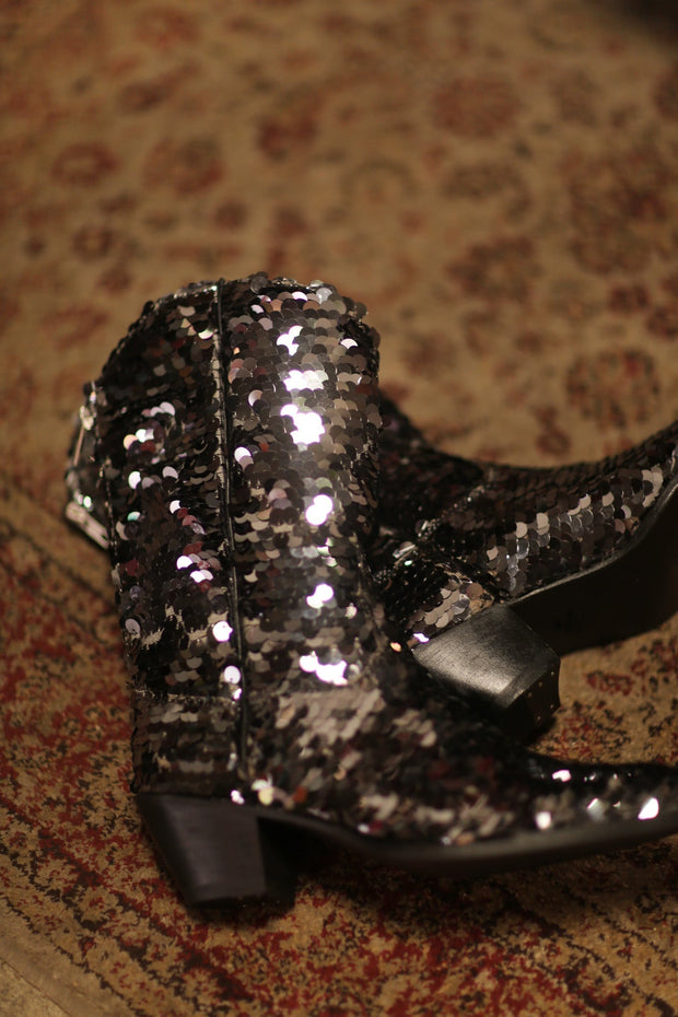 BLACK SEQUIN WESTERN BOOTS LUZINE - sustainably made MOMO NEW YORK sustainable clothing, boots slow fashion