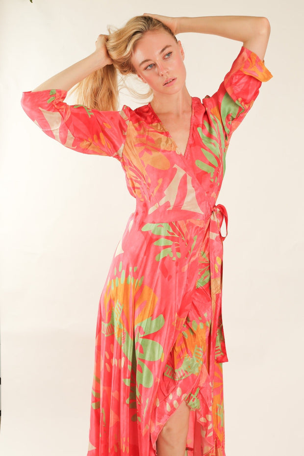 BLOCK PRINT WRAP DRESS HABIBA - sustainably made MOMO NEW YORK sustainable clothing, new slow fashion