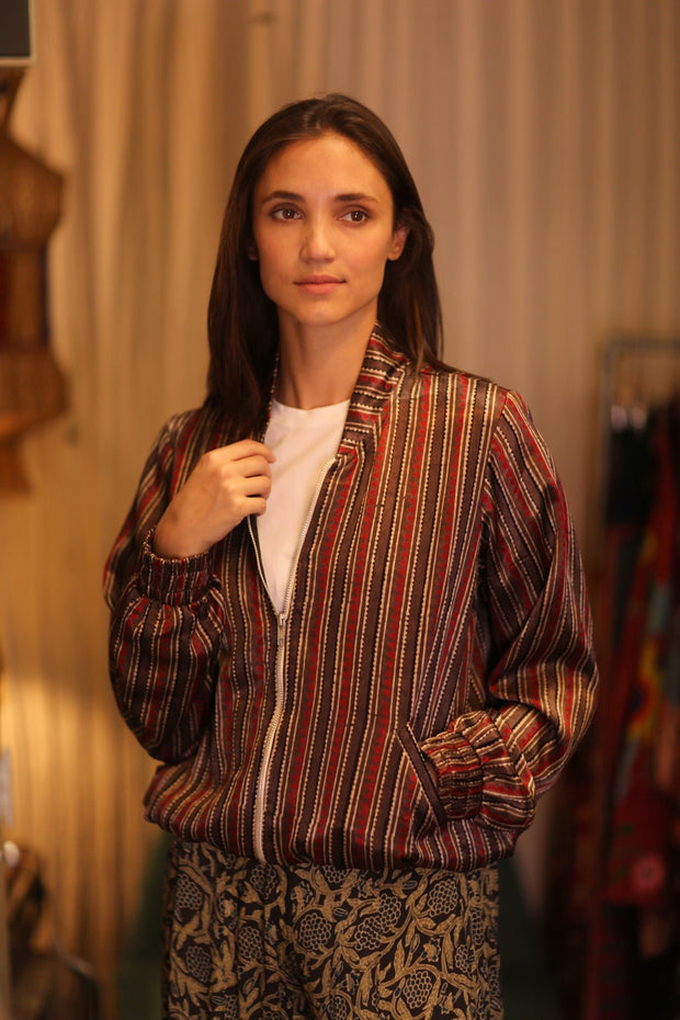 BOMBER JACKET SILK ANCHA QATARI - sustainably made MOMO NEW YORK sustainable clothing, bomberjacket slow fashion
