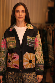 DENIM JACKET PATCHWORK FILAE - sustainably made MOMO NEW YORK sustainable clothing, coatandjacket slow fashion