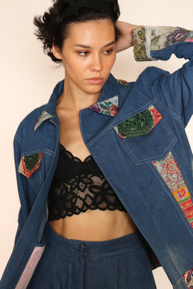 DENIM PATCHWORK JACKET PEENA - sustainably made MOMO NEW YORK sustainable clothing, slow fashion