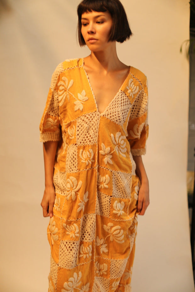 EMBROIDERED COTTON DRESS POLA - sustainably made MOMO NEW YORK sustainable clothing, kaftan slow fashion