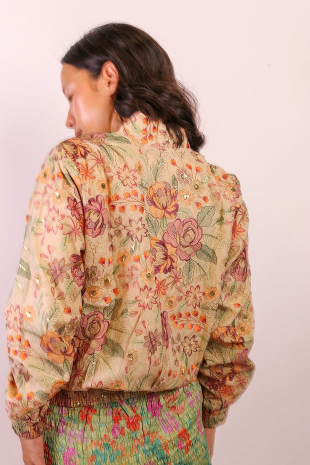 EMBROIDERED SILK BOMBER JACKET HANE - sustainably made MOMO NEW YORK sustainable clothing, Jacket slow fashion