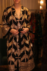 EMBROIDERED SILK KIMONO BLACKGOLD - sustainably made MOMO NEW YORK sustainable clothing, kimono slow fashion