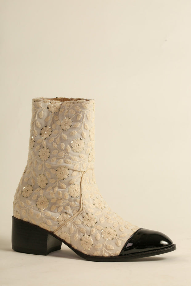 EMBROIDERED SILK PATENT BLACK CAP BOOTS COCOCHA - sustainably made MOMO NEW YORK sustainable clothing, boots slow fashion