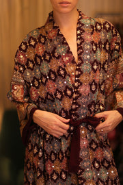 EMBROIDERED SILK RED KIMONO JORI - sustainably made MOMO NEW YORK sustainable clothing, kimono slow fashion