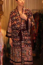 EMBROIDERED SILK RED KIMONO JORI - sustainably made MOMO NEW YORK sustainable clothing, kimono slow fashion