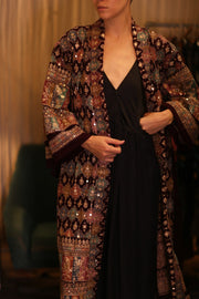 EMBROIDERED SILK RED KIMONO JORI - sustainably made MOMO NEW YORK sustainable clothing, kimono slow fashion