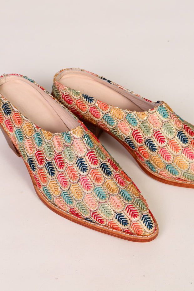 EMBROIDERED WESTERN HEEL MULES TAHIA - sustainably made MOMO NEW YORK sustainable clothing, mules slow fashion