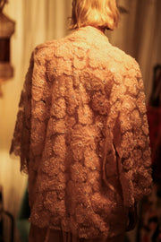 FLO SEQUINED EMBROIDERED SHORT KIMONO PASTEL PINK - sustainably made MOMO NEW YORK sustainable clothing, embellished slow fashion