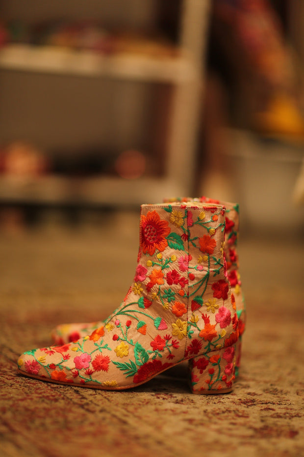 FLOWER EMBROIDERED SILK BOOTS NIKIO - sustainably made MOMO NEW YORK sustainable clothing, boots slow fashion