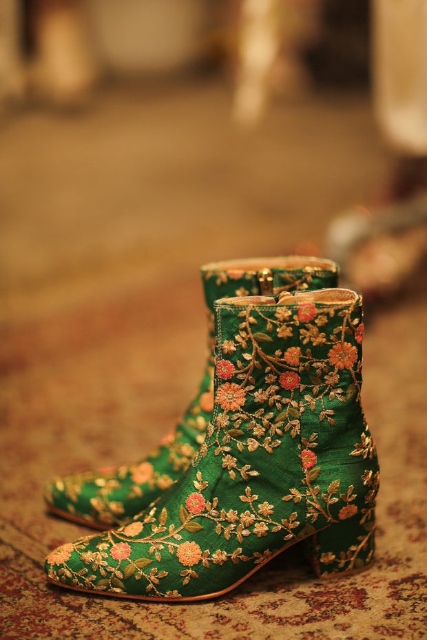 FLOWER EMBROIDERED SILK BOOTS NIKIO - sustainably made MOMO NEW YORK sustainable clothing, boots slow fashion