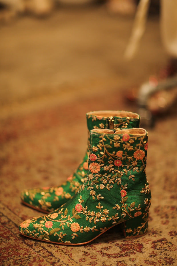 FLOWER EMBROIDERED SILK BOOTS NIKIO - sustainably made MOMO NEW YORK sustainable clothing, boots slow fashion