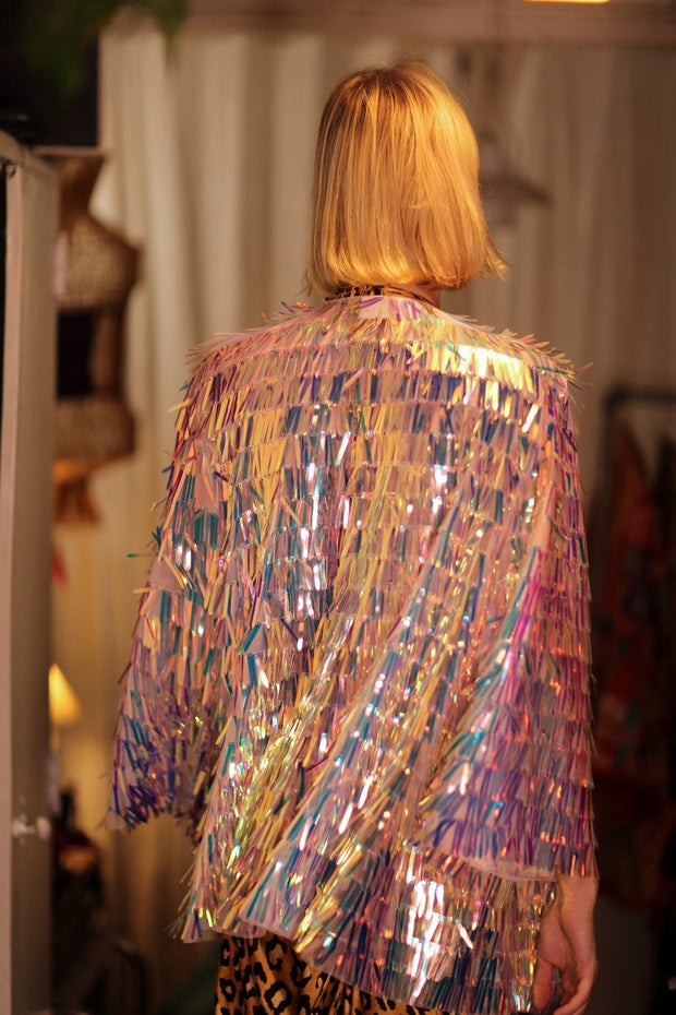 GLITTER SEQUINED SHORT KIMONO FRANKA UNICORN - sustainably made MOMO NEW YORK sustainable clothing, embellished slow fashion