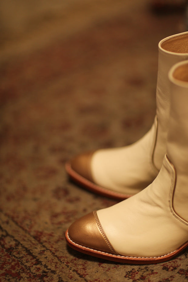 GOLD CAP CREAM BOOTS REYAL - sustainably made MOMO NEW YORK sustainable clothing, boots slow fashion