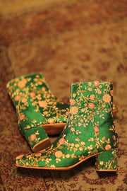 GREEN FLOWER EMBROIDERED SILK BOOTS NIKIO - sustainably made MOMO NEW YORK sustainable clothing, boots slow fashion