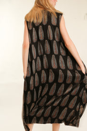 HAND BLOCK PRINT SILK DRESS NATCHA - sustainably made MOMO NEW YORK sustainable clothing, dress slow fashion