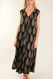 HAND BLOCK PRINT SILK DRESS NATCHA - sustainably made MOMO NEW YORK sustainable clothing, dress slow fashion