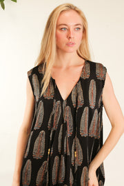 HAND BLOCK PRINT SILK DRESS NATCHA - sustainably made MOMO NEW YORK sustainable clothing, dress slow fashion