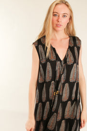 HAND BLOCK PRINT SILK DRESS NATCHA - sustainably made MOMO NEW YORK sustainable clothing, dress slow fashion