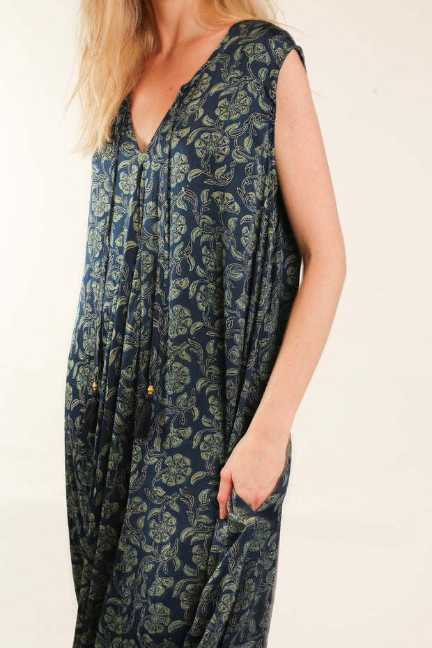 HAND BLOCK PRINT SILK DRESS NATCHA - sustainably made MOMO NEW YORK sustainable clothing, dress slow fashion