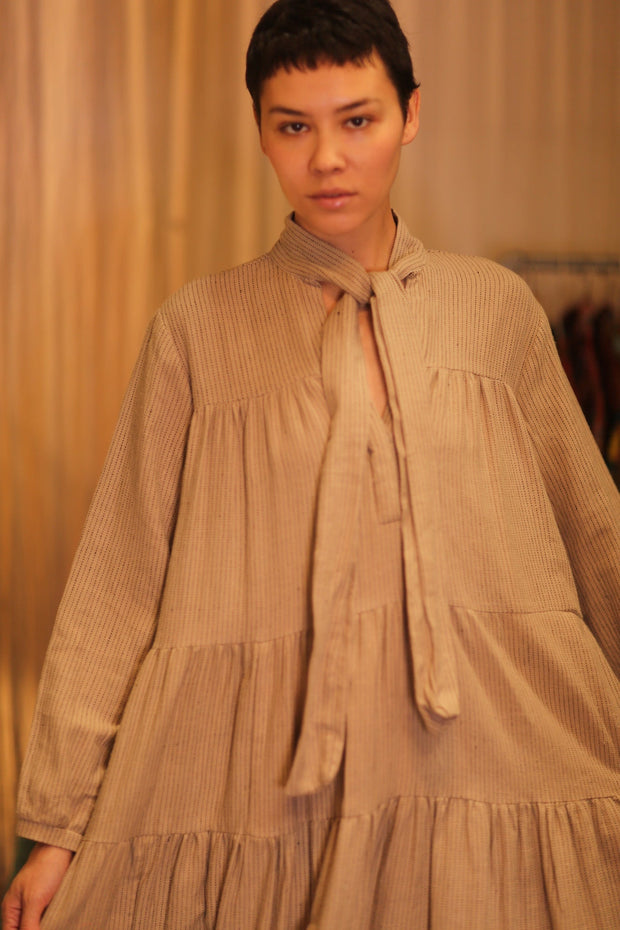 HANDWOVEN MAXI COTTON BUTTONED DRESS LOA ZOEY - sustainably made MOMO NEW YORK sustainable clothing, Boho Chic Dress slow fashion