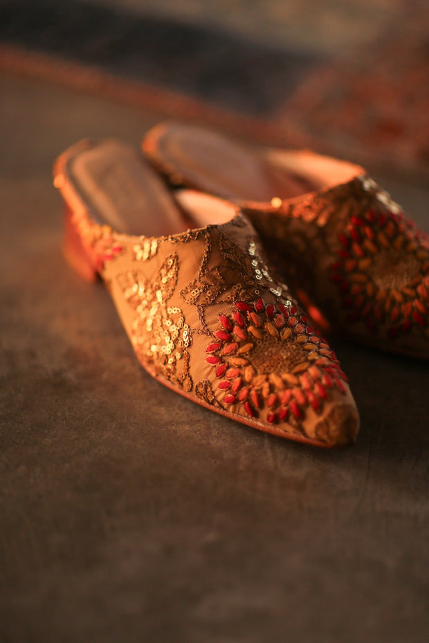 HEELED MULES SILK EMBROIDERED QUINA - sustainably made MOMO NEW YORK sustainable clothing, slow fashion