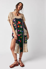 ISABELLA EMBROIDERED CROCHET KAFTAN - sustainably made MOMO NEW YORK sustainable clothing, crochet slow fashion