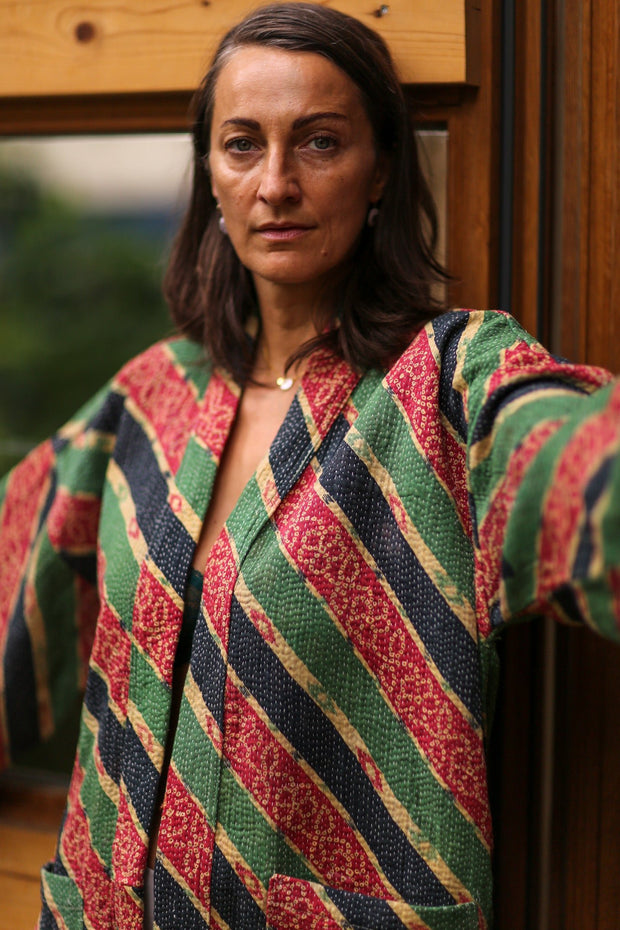 KANTHA KIMONO JACKET INIZ - sustainably made MOMO NEW YORK sustainable clothing, new slow fashion