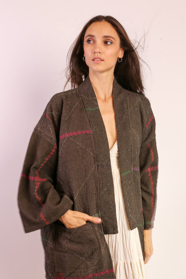 KANTHA KIMONO JACKET NULA - sustainably made MOMO NEW YORK sustainable clothing, slow fashion