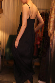 LILY SILK DRESS SOLID BLACK - sustainably made MOMO NEW YORK sustainable clothing, Boho Chic Dress slow fashion