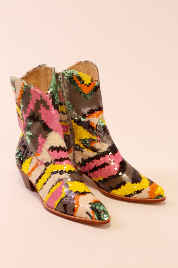 MULTI MIX SEQUIN EMBROIDERED BOOTS CHACHA - sustainably made MOMO NEW YORK sustainable clothing, slow fashion