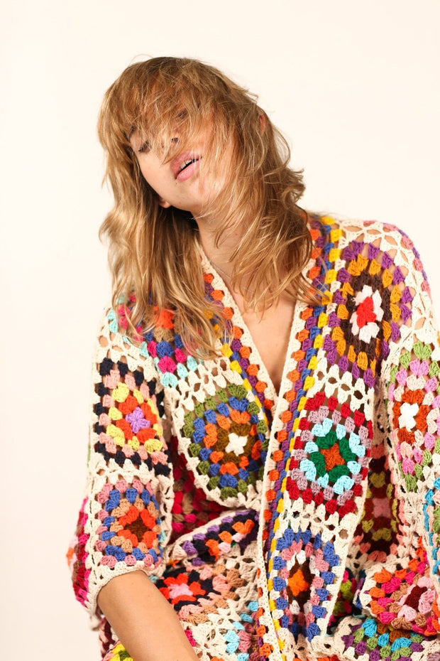 NONI HAND CROCHET PONCHO KIMONO JACKET - sustainably made MOMO NEW YORK sustainable clothing, crochet slow fashion