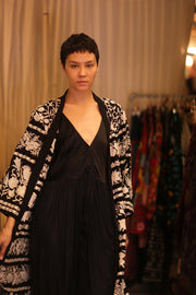 OLA EMBROIDERED SILK LONG KIMONO - sustainably made MOMO NEW YORK sustainable clothing, Embroidered Kimono slow fashion