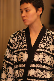 OLA EMBROIDERED SILK LONG KIMONO - sustainably made MOMO NEW YORK sustainable clothing, Embroidered Kimono slow fashion
