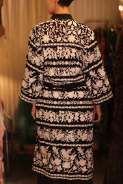 OLA EMBROIDERED SILK LONG KIMONO - sustainably made MOMO NEW YORK sustainable clothing, Embroidered Kimono slow fashion