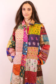 PATCHWORK SILK COAT HILA - sustainably made MOMO NEW YORK sustainable clothing, kantha slow fashion